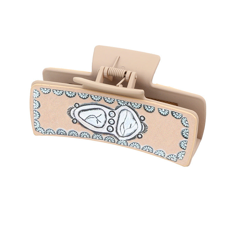 Wholesale Western Denim Style Cactus English Letters Leather Women's Hairpin Grab Clip Shark Clip